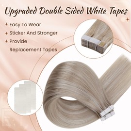 Hetto Real Hair Tapes Blonde Hair Extensions Real Hair Tapes Thick Hair Extensions Real Hair Tape Remy Real Hair Extensions Tape Ash Blonde with Blonde #18A/613 40 cm 50 g