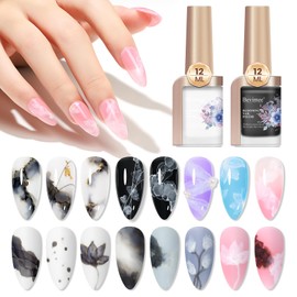 Bevimee Blooming Gel Nail Polish Marble Nail Polish 12ML Watercolor Marble Ink for Nails Black & White, Spreading Magic Blossom Effect Flower Nail Art Design Manicure DIY At Home, 2PCS