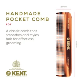 Kent FOT Tortoise Fine Tooth Comb for Men - Handmade Pocket Comb for Travel, Styling, Fine or Thinning Hair, Mustache and Beard Care Handpolished Saw-Cut Made in England
