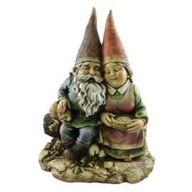 Napco Cuddly Gnome Couple Distressed Green 12 x 9 Resin Stone Collectible Figurine