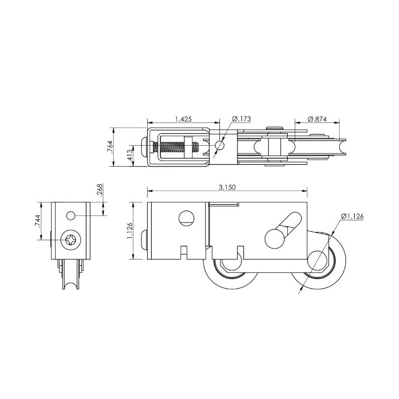 WRS Tandem Patio Door Roller - 1-1/8" Wheels