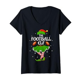 Womens Football Elf Christmas Family Girls Women Elf Squad Xmas V-Neck T-Shirt