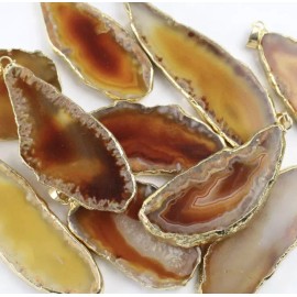 HEALING STONE AGATE PENDANT NECKLACE~GOLD PLATED~NATURAL STONE~COLOR ~ RED