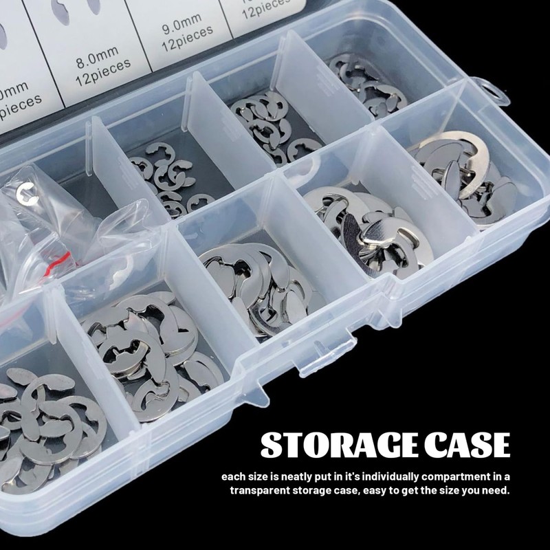 120PCS Retaining Rings 304 Stainless Steel 10 Sizes E Clip