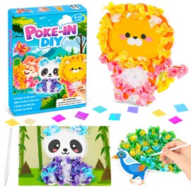 Lonfliness 8PCS Poke-in Craft and Art Kit Animal Theme No-Mess Fabric Sewing Art Puzzle Puncture Painting DIY Jungle Animal Toy Gifts for Creative Activity Game Birthday Party