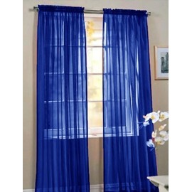 Elegant Comfort 2 Piece Solid Sheer Panel with Rod Pocket - Window Curtain 60-inch Width X 84-inch Length - Neon Blue