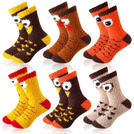 Jeere 6 Pcs Thanksgiving Turkey Fuzzy Socks Set Fluffy Cozy Slipper Women's Coral Fleece Socks Fall Thanksgiving Autumn Gifts One Size