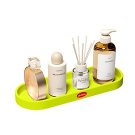 Silicone Bathroom Vanity Tray - Oval Sponge Holder Perfume Organizer Soap Dispenser Tray for Scrubber, Lotion Bottles, Jewelry, Candle, Key Trinket Ring