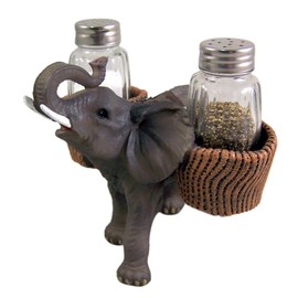Spice Carrying Elephant Salt and Pepper Shaker Holder 4 3/4 Inch (Shakers Included)