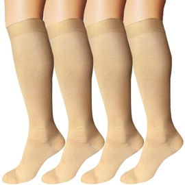 DDOBB 4 Pairs of Compression Stockings for Men and Women, Support Stockings, Compression Socks, Support Socks, Travel Socks for Flight Sports Running Cycling, Skin colour x 4