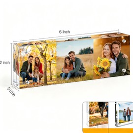 Tmoicer 2 Pack 2 * 6 Acrylic Block Picture Frames, 20mm Thick Freestanding Double-Sided Magnetic Holder, Frameless Modern Clear Square Photo Frame for Desktop Display, Office Decor & Tabletop Decor