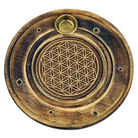 Find Something Different Engraved Wood Flower of Life Incense Stick and Cone Holder,