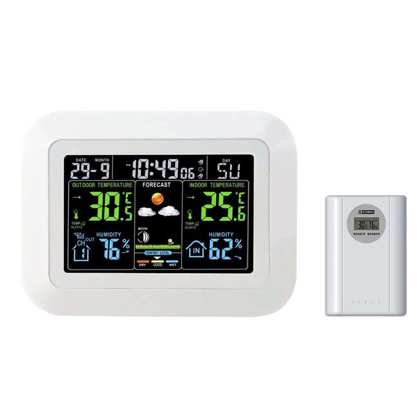 Multifunctional Home/Office Weather Station Color Digital Display Clock Outdoor and Indoor Temperature Tester Hygrometer Weather Forecast Desk Clock