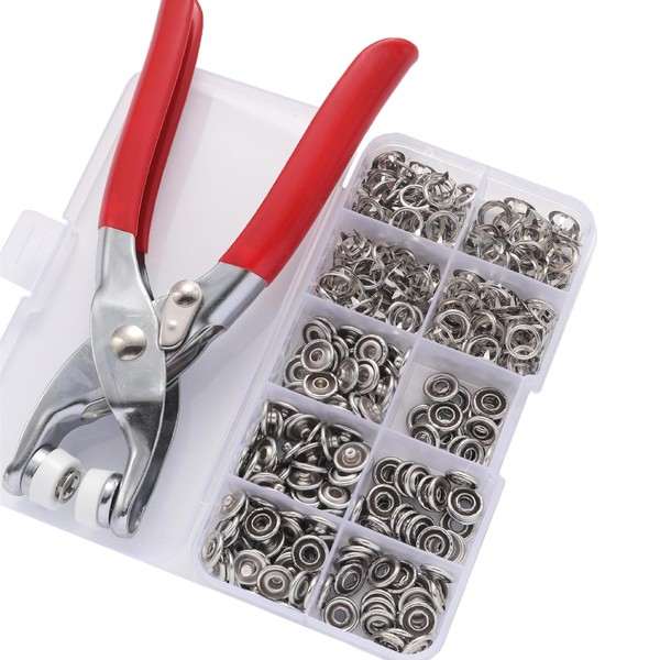 800PCS/200SET Silver Metal Snap Button Kit with Fastener Pliers, 9.5mm