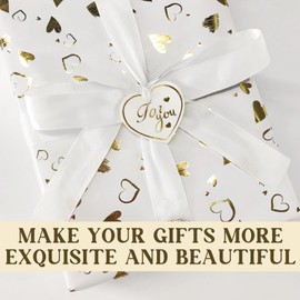 Wedding Wrapping Paper - 17 Inch X 33 Feet - Heart Gift Paper White Wrapping Papers with Gold Heart Design for Bridal Shower, Wedding, Valentine's Day, Birthday, Anniversaries
