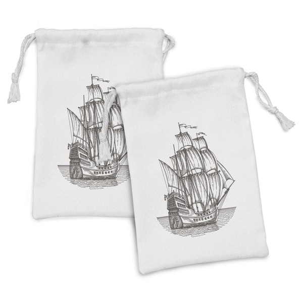 Ambesonne Pirate Ship Fabric Pouch Set of 2, Old Retro