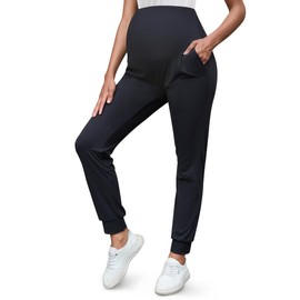 Peauty Black Maternity Pants for Women Sweatpants for Work Active Yoga Joggers Pregnancy Outfit (Black L)