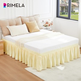 RIMELA Bed Skirt King Size 14 Inch Drop, Wrap Around Elastic Bedskirt Solid Microfiber Luxury Hotel Quality Fabric, Easy to Install Machine Washable Wrinkle & Fade Resistant, Beige Yellow