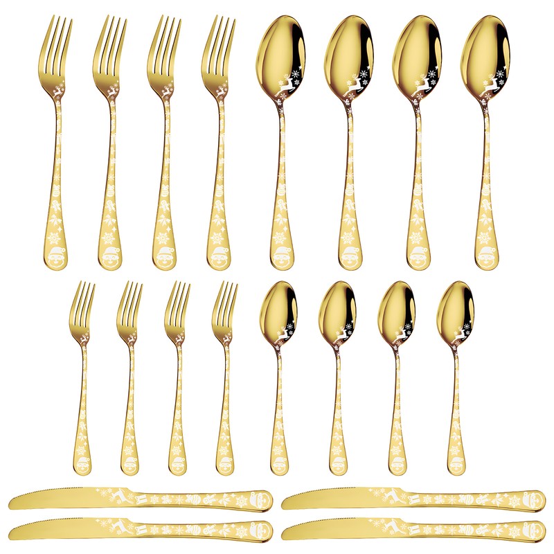 20-Piece Gold Silverware Set Service for 5 Stainless Steel Flatware