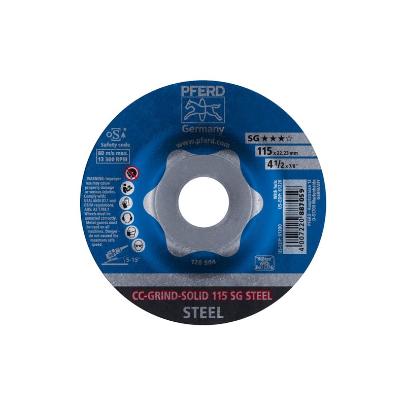 PFERD 64185115 CC-Grind-Solid Grinding Steel Wheel, 115 mm Diameter (Pack