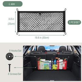 KAKKOII Cargo Net,Universal Storage Pocket Net,Automotive Travel Mesh Elastic Net,Trunk Net, Stretchable Mounting Pouch with Hooks for Car,Boat,Rv,SUV,Trailer 2 Pack (L-19.8 x 9.8Inch)