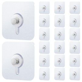 20 Pcs Adhesive Wall Hooks for Hanging Hangers Without Nails Reusable Adhesive Hooks Transparent Waterproof Picture Hangers Heavy Duty for Wall Mount Kitchen Bathroom Home
