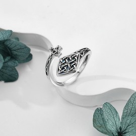 Witch Knot Rings 925 Sterling Silver Abalone Shell Witch Knot Adjustable Rings Cross Jewellery Gift for Women Ladies
