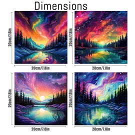 FQOVKYN 4 Pack Landscape Paint by Number for Adults Framed Canvas, DIY Aurora Arts and Crafts for Adults Beginner with Paint Brushes, Acrylic Paint Set for Home Wall Decor, 8 * 8 Inch