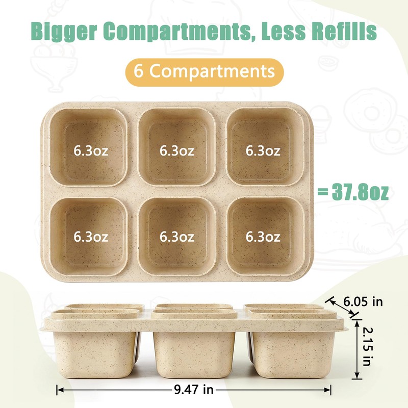 TAABHBU 3 Pack 6 Compartment Snack Containers with Lids, Snack