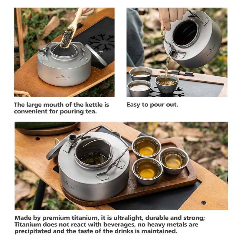 Boundless Voyage Titanium 700ML Kettle with Inner Fliter Folding Handle