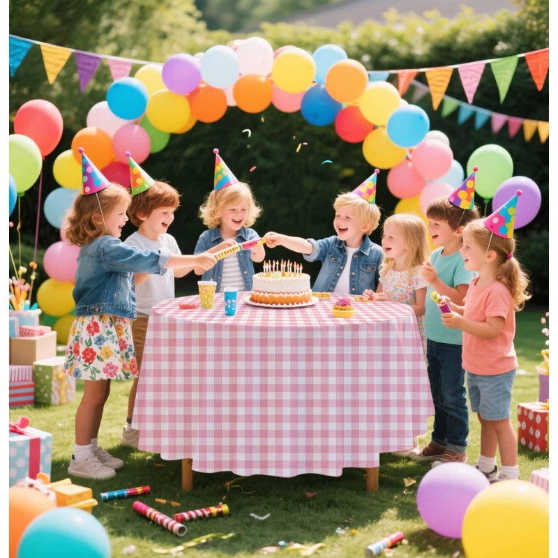 SietDESEO 3 Pack Pink Gingham Tablecloth Round 84 x 84