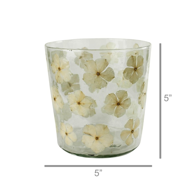 HomArt Medium Enameled Flower Hurricane, 5-inch Height, Glass