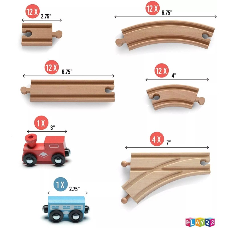 play22 52-Piece Wooden Train Track Lot Railway Set Thomas The