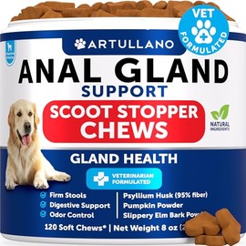Bye Scoot - Anal Gland Support Chews for Dogs - Fiber Blend with Pumpkin, Psyllium, Slippery Elm, Digestive Enzyme - Scoot Treatment - Supplement for Gut, Anal Gland Health, Stool Quality - 120 Treats