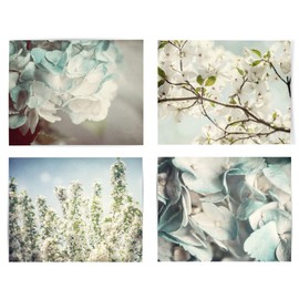 Lisa Russo Fine Art - Blue Shabby Chic Floral Wall Decor Flower Prints - Set of 4 - Not Framed - Pastel Blue, White (4 5x7 Prints Only)