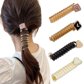 Generic 4 pcs Heart Elastic Braided Telephone Wire Hair Bands Design Ponytail Scrunchies for Women Girls Colorful Hair Rope Accessory