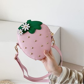 RONGTENG Strawberry Shape Purse with Rivets Shoulder Crossbody Bag Handbag Clutch Fruit Shaped Wallet for Little Girls (Pink)