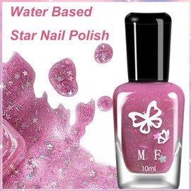 KAHSOSE Water Based Star Nail Polish Quick Dry, Non Toxic Star Glitter Nail Polish, Chunky Glitter Nail Polish for Kids & Adult, Fine Rainbow Glitter Nail Polish for All Seasons