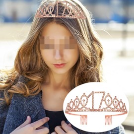 Rose Gold 17th Birthday Sash for Girls Birthday Princess Crown Queen Tiara Rhinestone Birthday Headbands Birthday Girl Sash Happy Birthday Decorations for Girls 17 Year Old Birthday Party Supplies