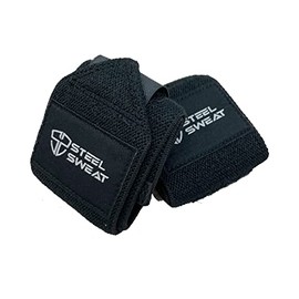 Steel Sweat - Lifting Wrist Wraps for Weightlifting, Bodybuilding, Powerlifting, Strength Training, & Deadlifts - Padded Neoprene with 18 inch Cotton (Black, Large)