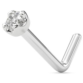 Body Candy Solid Platinum Nose Ring with 1.5mm (0.015 cttw) Genuine Diamond - Real Paltinum L Shaped Nose Stud Ring 20 Gauge 1/4" 6mm