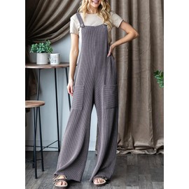Dokotoo Womens Overalls Grey Casual Jumpsuits for Women Loose Fit Solid Color Wide Leg One Piece Sleeveless Jumpsuit Adjustable Straps Long Pant Rompers with Pockets Medium