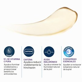 CeraVe Crema de ojos con vitamina C que renueva la piel, vitamina C, ácido hialurónico, ceramidas y cafeína, crema para debajo de los ojos para círcul