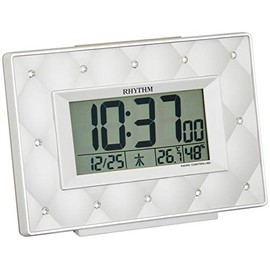 Rhythm Alarm Clock Radio-Controlled Clock Digital Decorative Glass Beige Pearl 3.9 x 5.5 x 2.0 inches Fit Wave ABSCO 8RZ167SR38