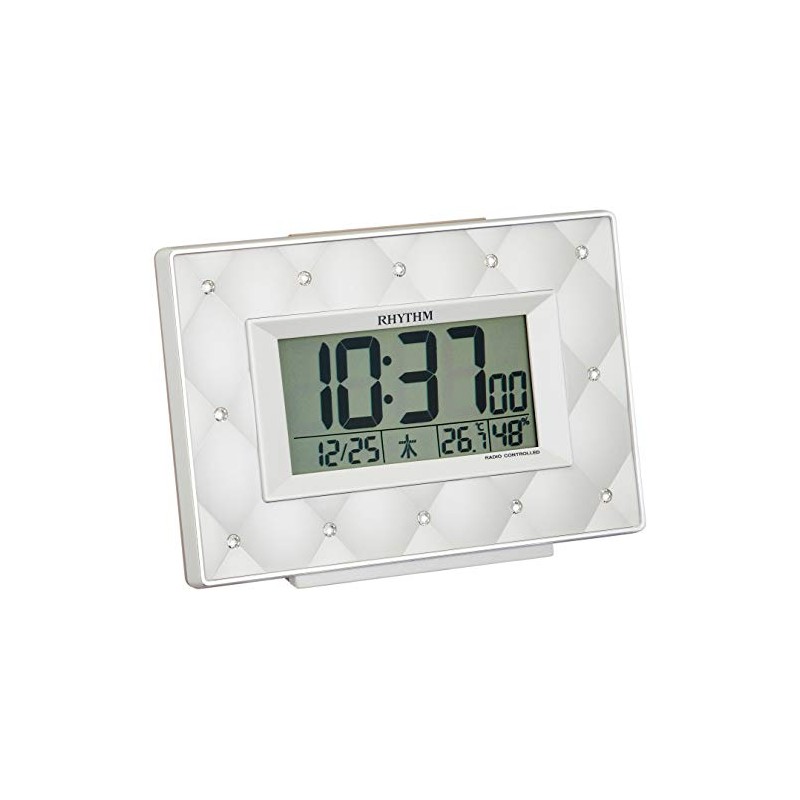 Rhythm Alarm Clock Radio-Controlled Clock Digital Decorative Glass Beige Pearl