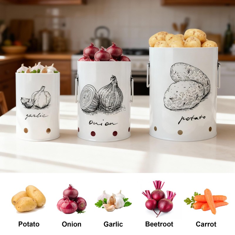 EQEY Kitchen Potato and Onion Storage Bin,Metal Vegetable Storage Bins