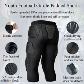 ciseroye 7 Pad Girdle Football Youth Football Girdle Youth Boys with Knee Integrated Hip Tailbone Thigh Pads- Basketball Padded Compression Shorts for Basketball Baseball Rugby Soccer- M