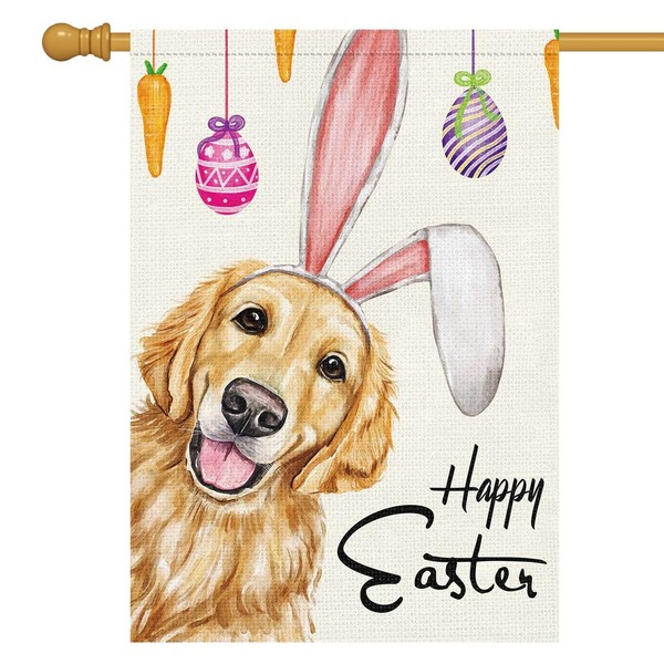 Louise Maelys Happy Easter House Flag 28x40 Double Sided Burlap,