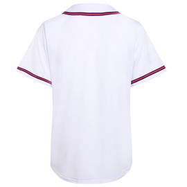 DEHANER White Blank Baseball Jersey Style Shirt for Men Women Unisex Mesh Button Down Up Sports Tops Red/Navy Stripe-White Jersey Size 2X-Large