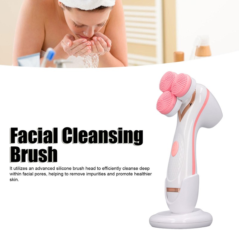 Electric Facial Cleansing Brush 3 Head Massage Facial Exfoliating Silicone